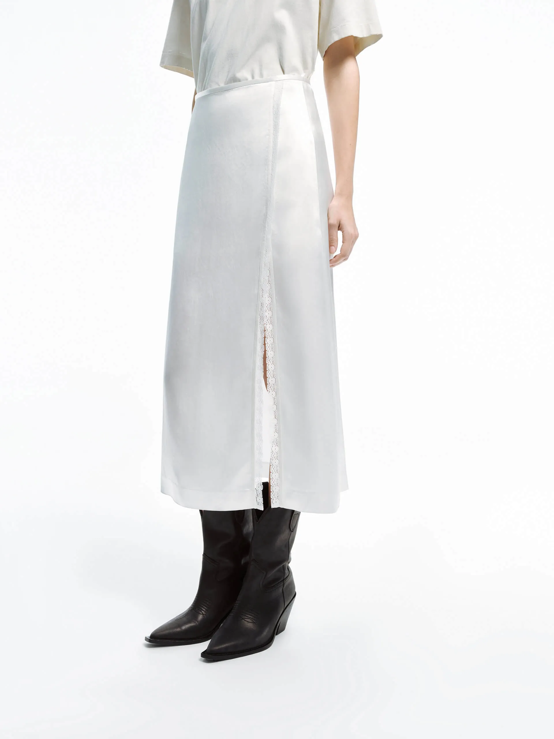 Slant Slit Detail Midi Skirt