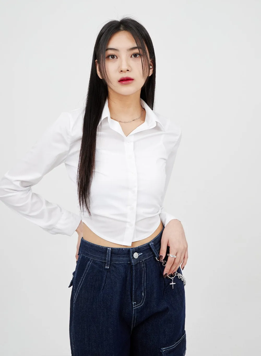 Slim Fit Side Shirring Crop Shirt BM317