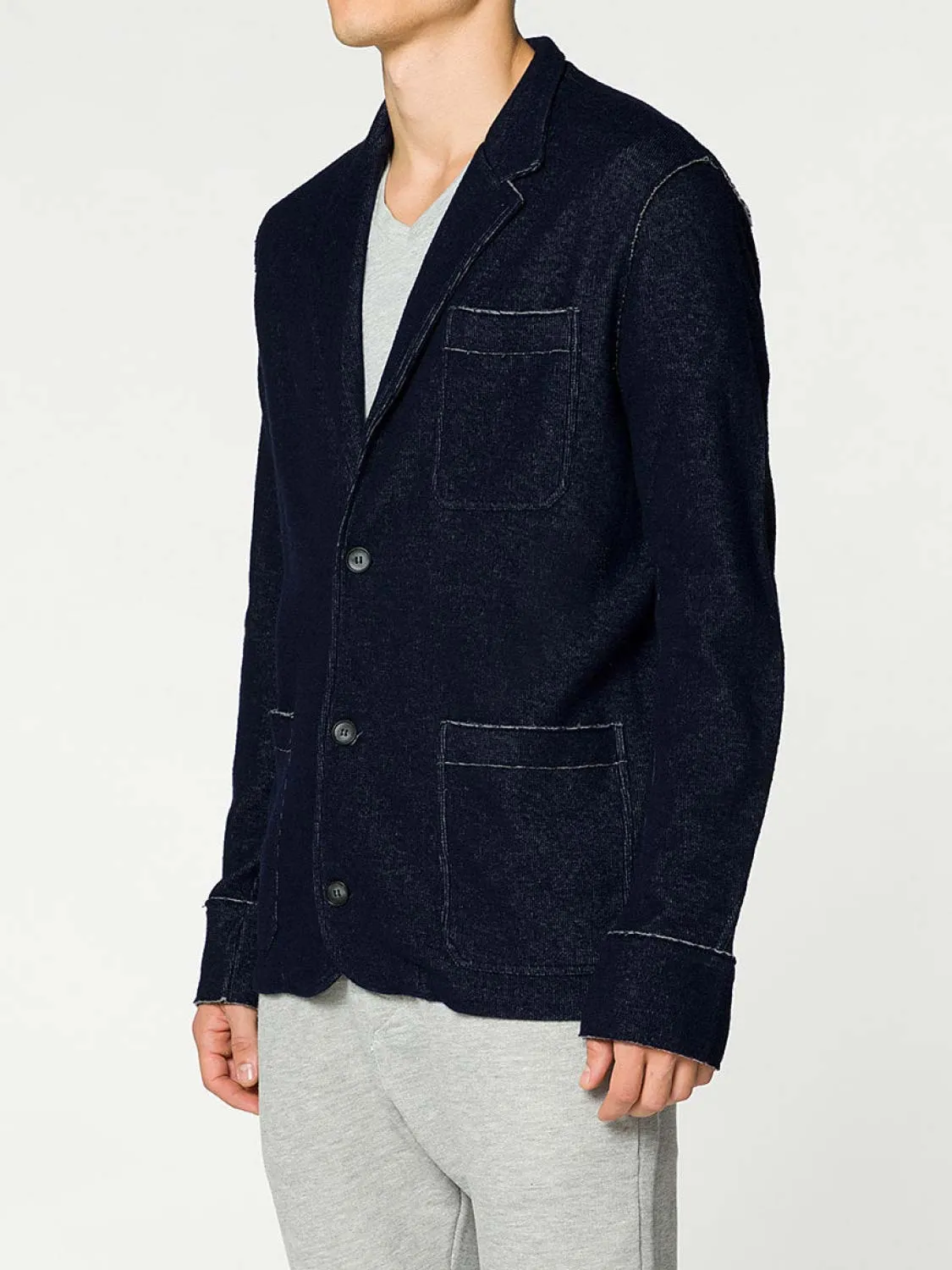 Slim-Fit Wool and Cotton Blend Unstructured Blazer Navy