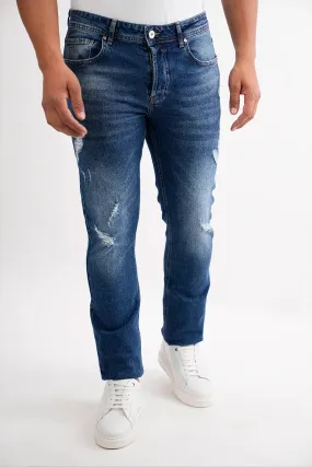 Slim Straight Blue Ripped Jeans