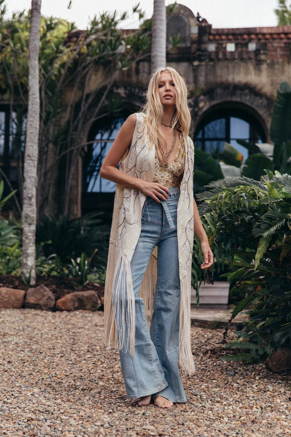 Smoke On The Water Beaded   Fringe Vest