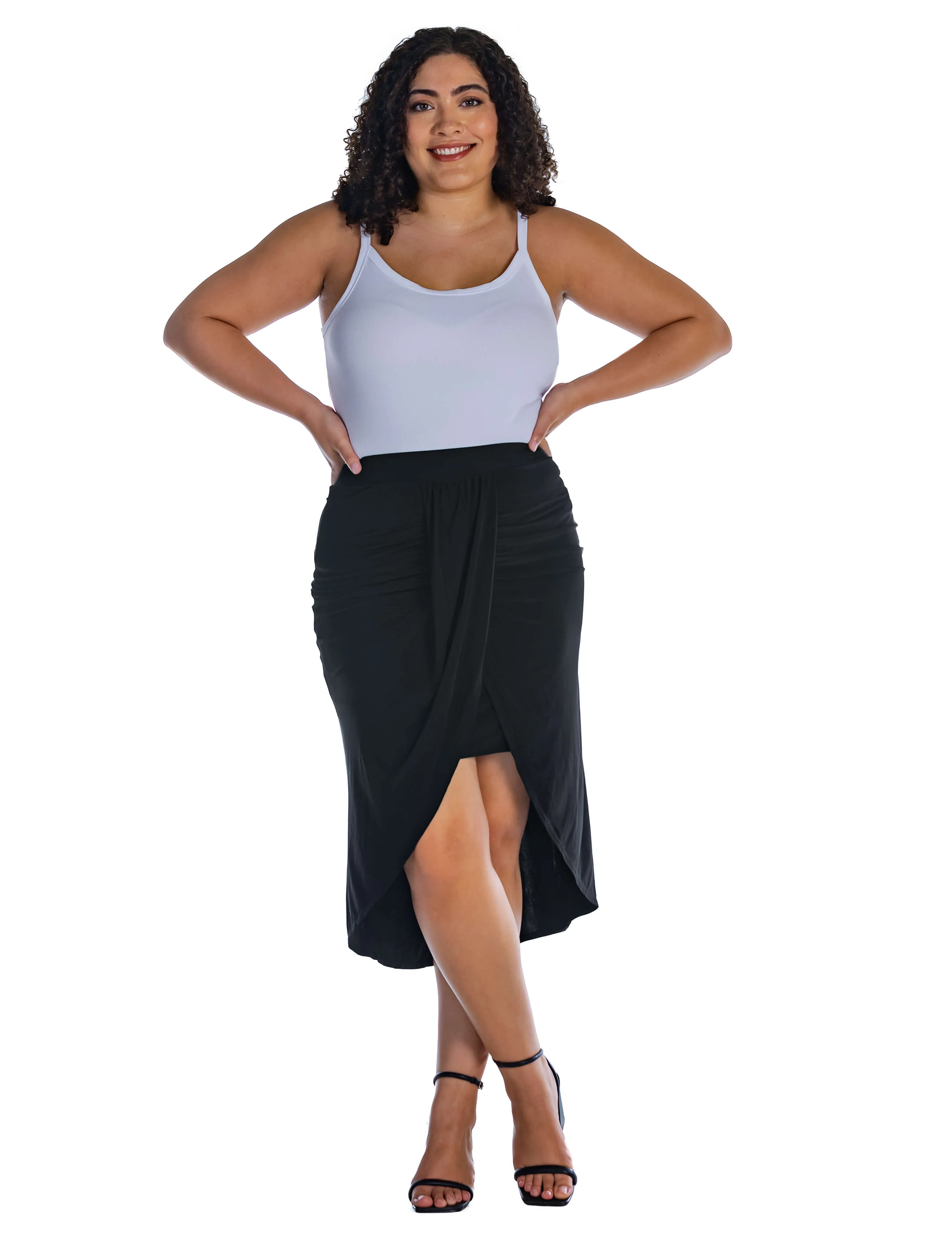 Solid Color Knee Length Plus Size Tulip Skirt