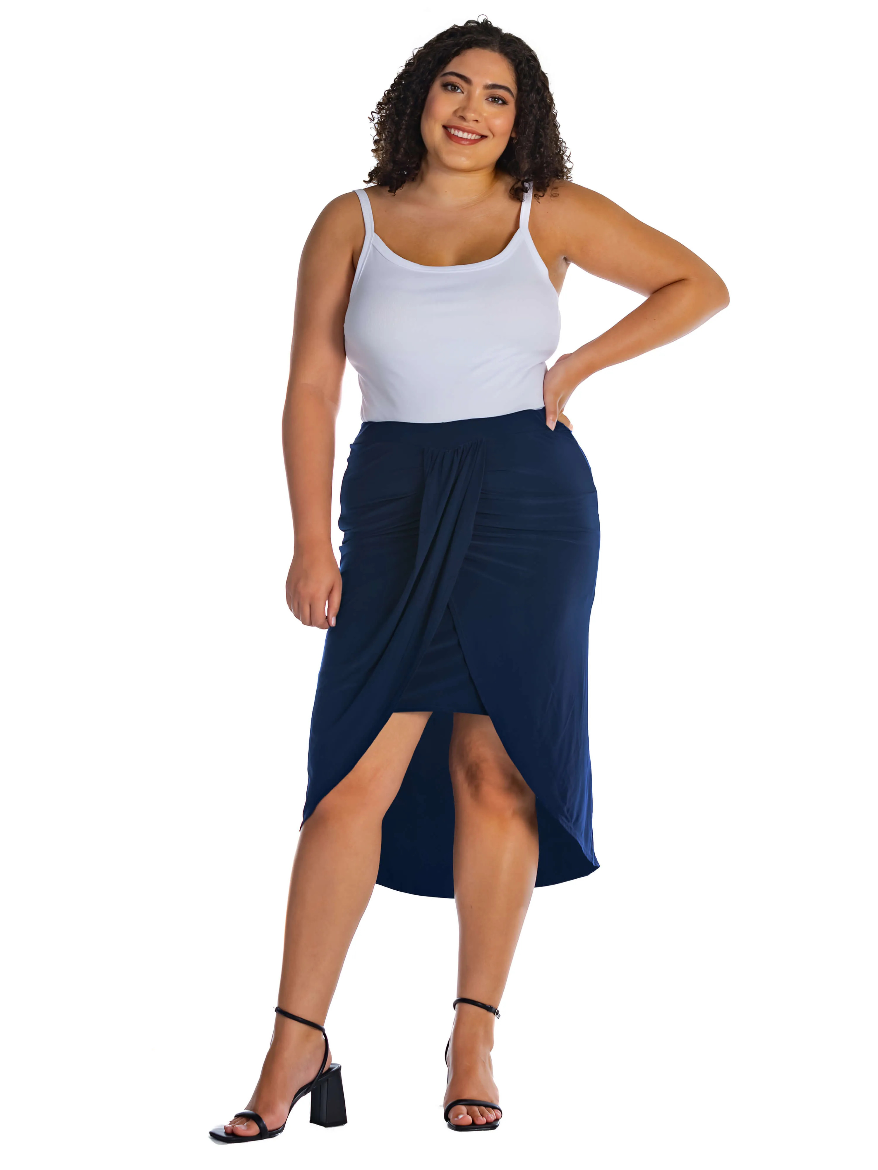 Solid Color Knee Length Plus Size Tulip Skirt