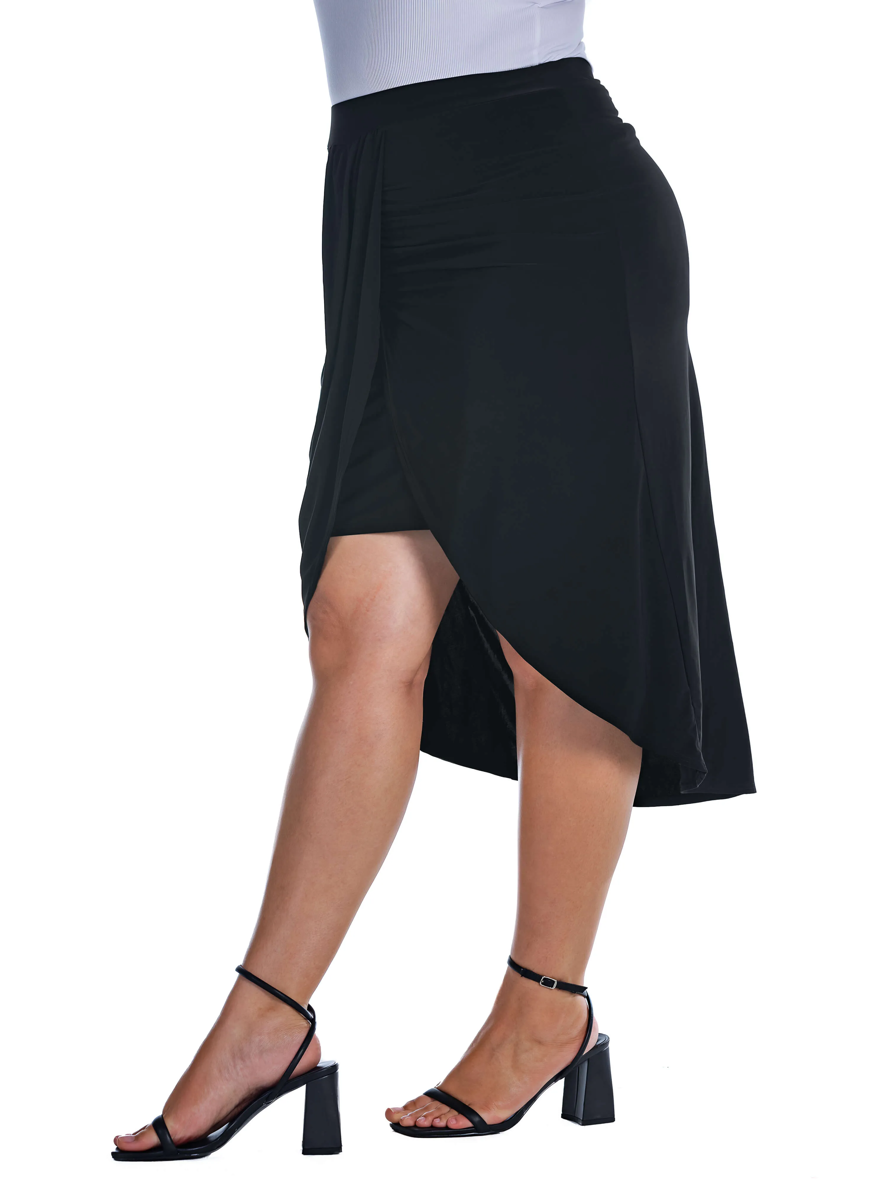 Solid Color Knee Length Plus Size Tulip Skirt