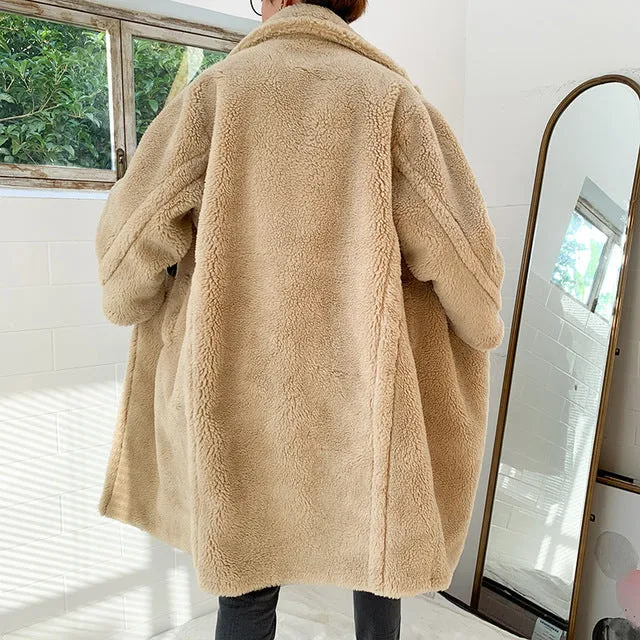 Solid Fleece Faux Fur Oversized Warm Style Men Coat