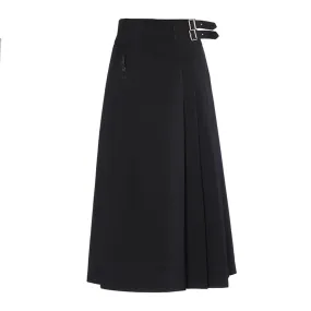 Solid Patchwork Folds Elegant Minimalist Skirts For Women High Waist Spliced Belt A Line Long Skirt Female Fashion