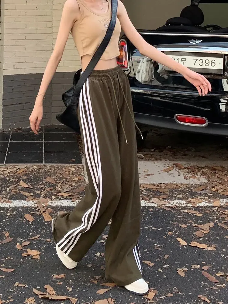 Sports Pants For Women Fashion Stripe Patchwork Wide Leg Pants