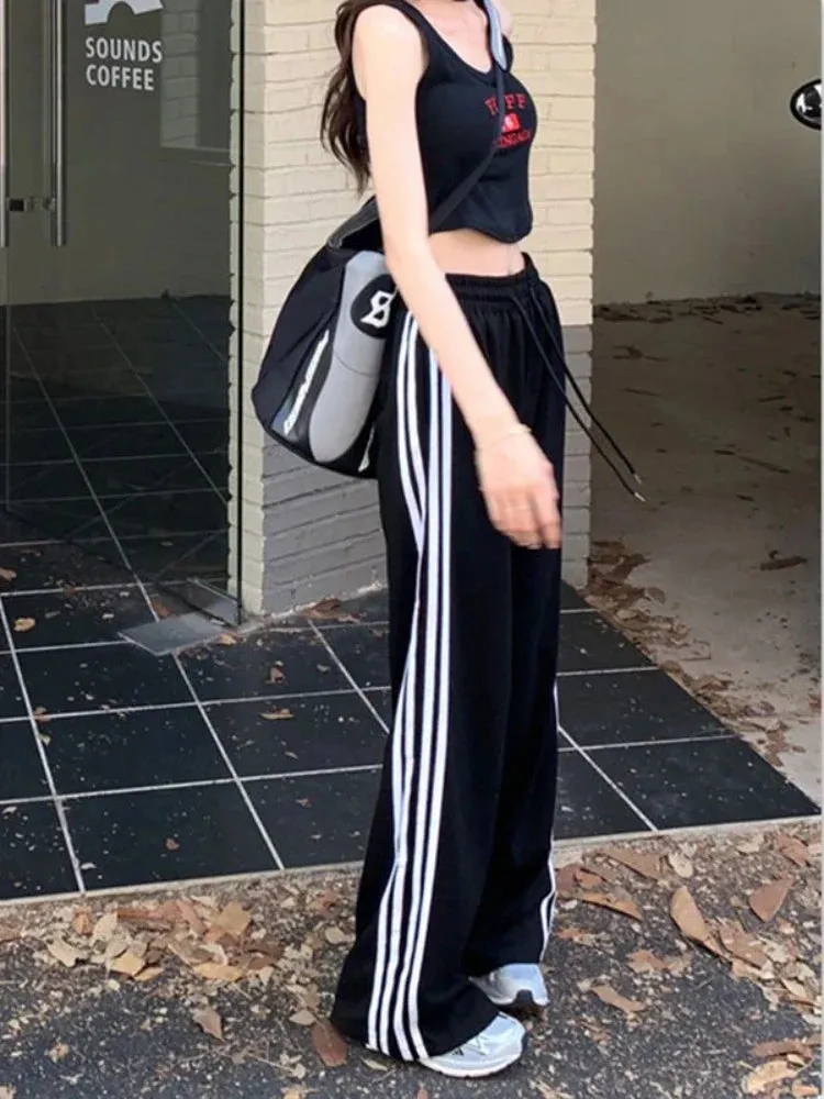 Sports Pants For Women Fashion Stripe Patchwork Wide Leg Pants