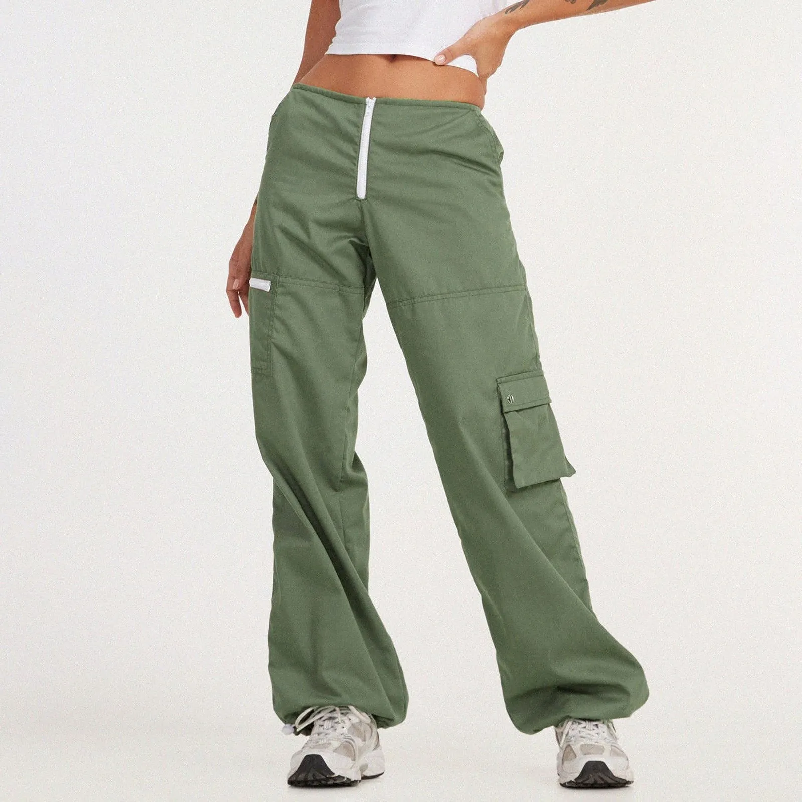 Spring Summer Overalls Women Multi-Pocket Wide-Leg Pants Straight-Leg Pants Waist Loose Trousers Wide-Leg Pants