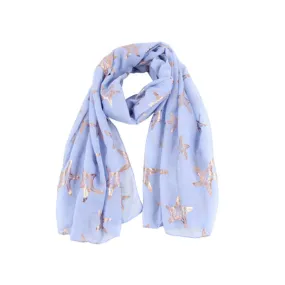 Starfish Scarf with Gold Print, Light Blue