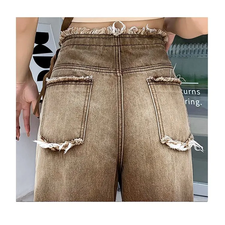 Straight Leg Gradient Frayed Edge Retro Jeans