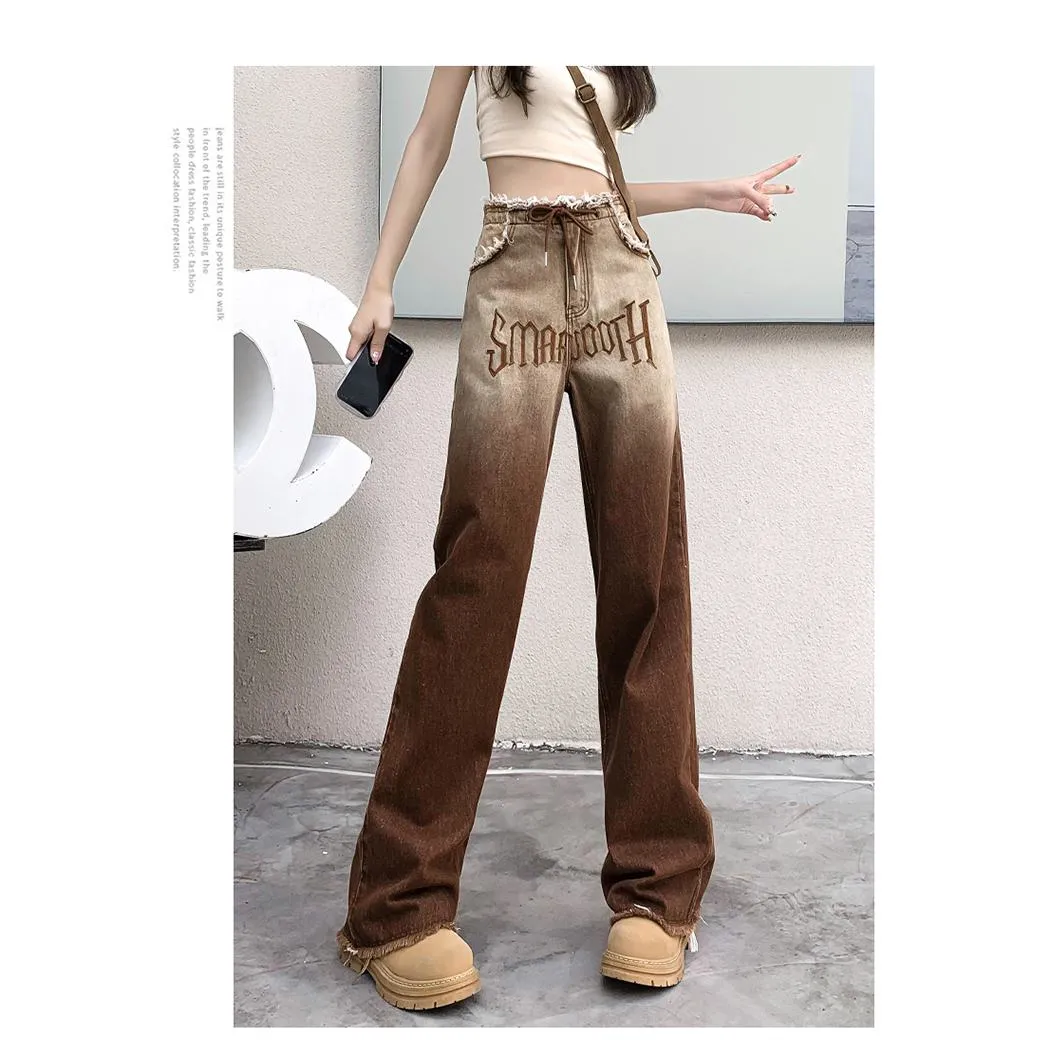 Straight Leg Gradient Frayed Edge Retro Jeans