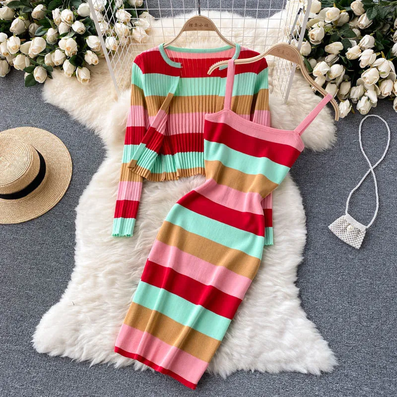 Striped Bodycon Dress   Cardigan