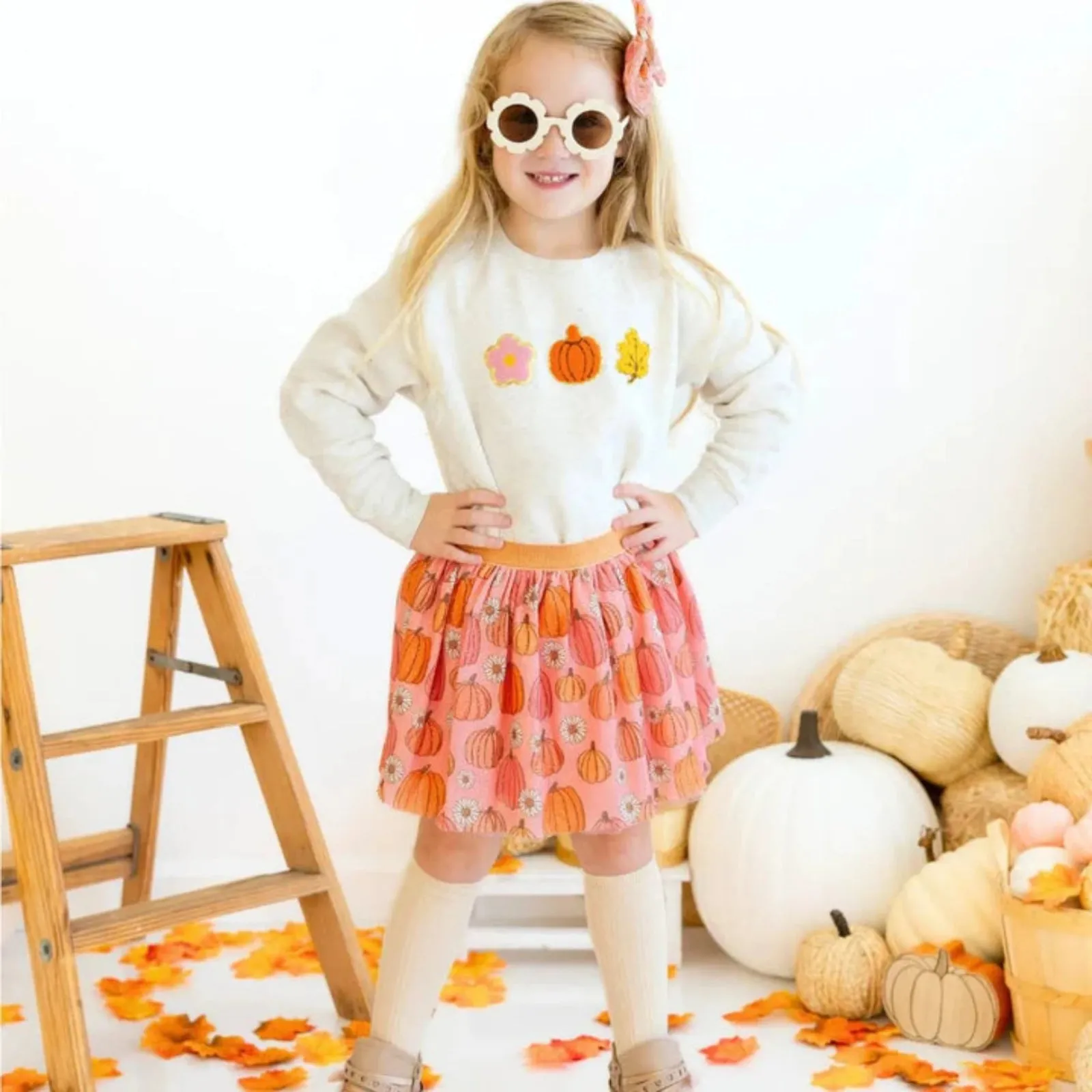 Sweet Wink Girls Pumpkin Daisy Tutu Skirt