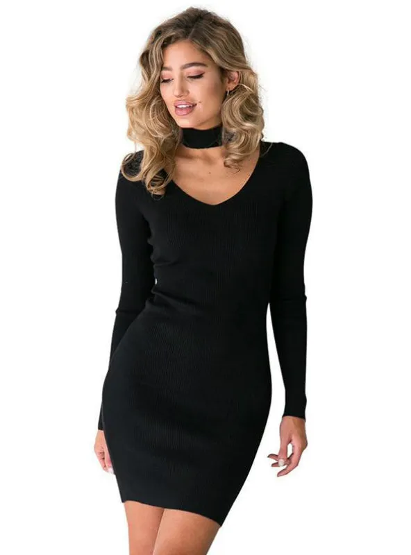 TastyHottie - Long Sleeve Sexy Short Pencil Knitted Dress Slim Bodycon