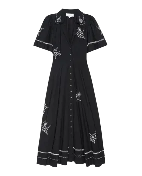 The Bridge Dress with Hanky Embroidered. -- Black