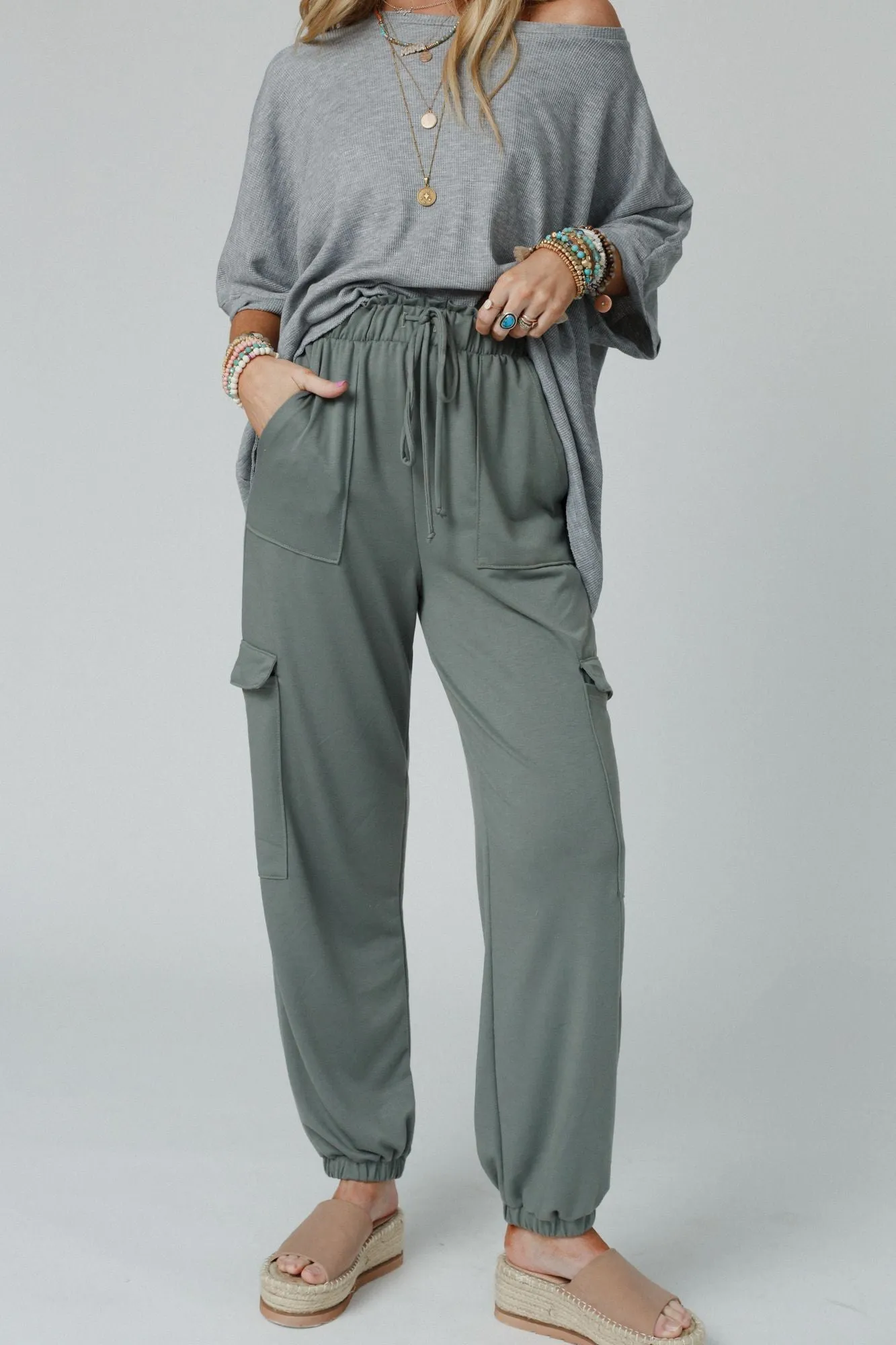 The Nest Easy Mornings Cinched Pants - Light Olive