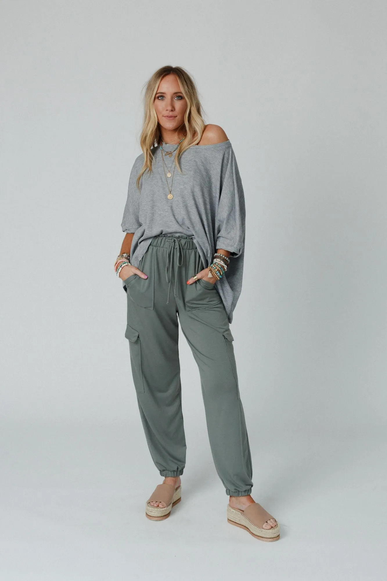 The Nest Easy Mornings Cinched Pants - Light Olive