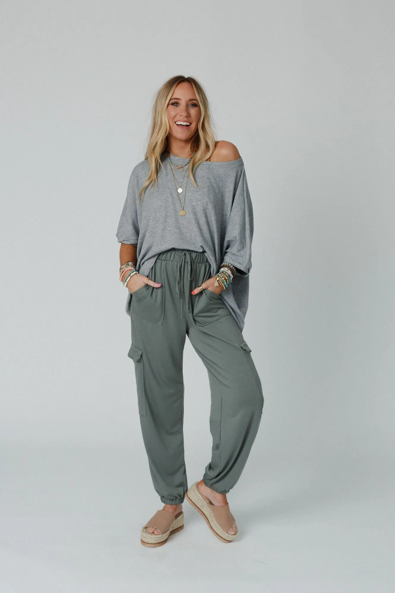 The Nest Easy Mornings Cinched Pants - Light Olive