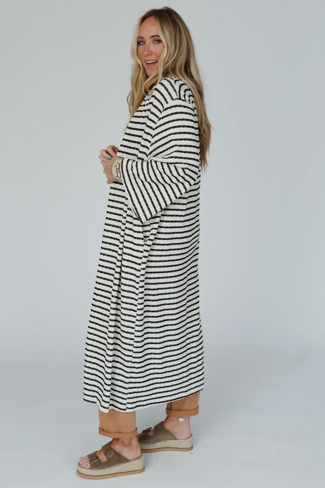 The Nest Venyx Striped Duster Cardigan - Cream Black