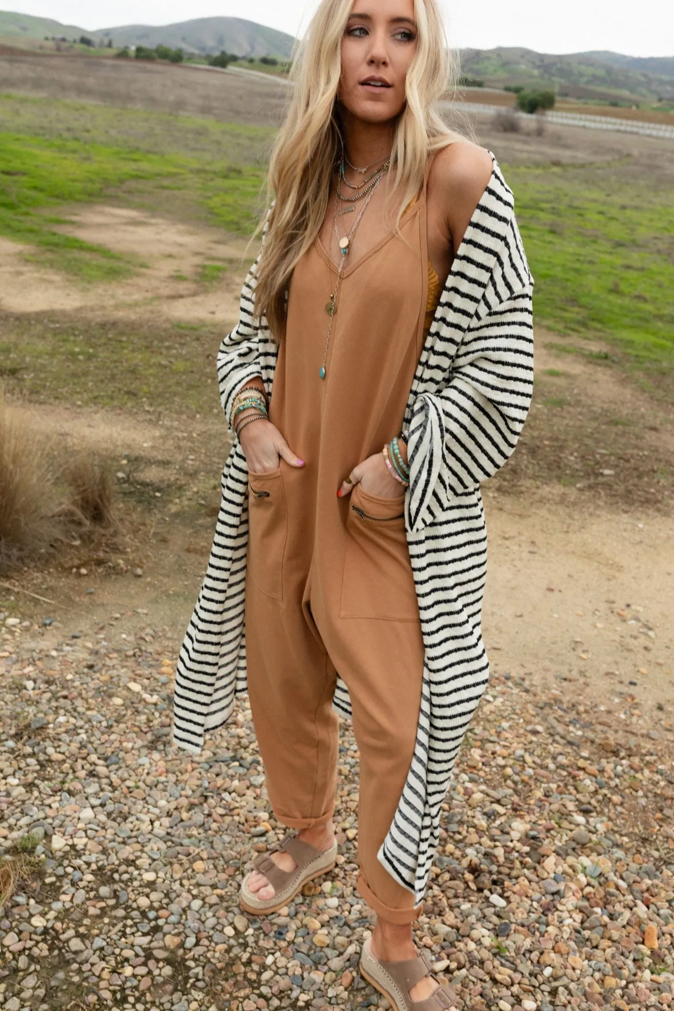 The Nest Venyx Striped Duster Cardigan - Cream Black