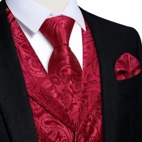 Ties2you Dress Vest Burgundy Paisley Notched Collar Silk Mens Work Vest Tie Set