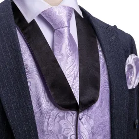 Ties2you Tuxedo Vest Light Purple Paisley Black Shawl Collar Silk Dress Vest for Men