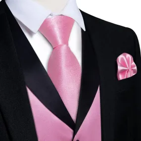 Ties2you Work Vest Shining Pastel Magenta Pink Solid Shawl Collar Silk Mens Vest Tie Set Fashion