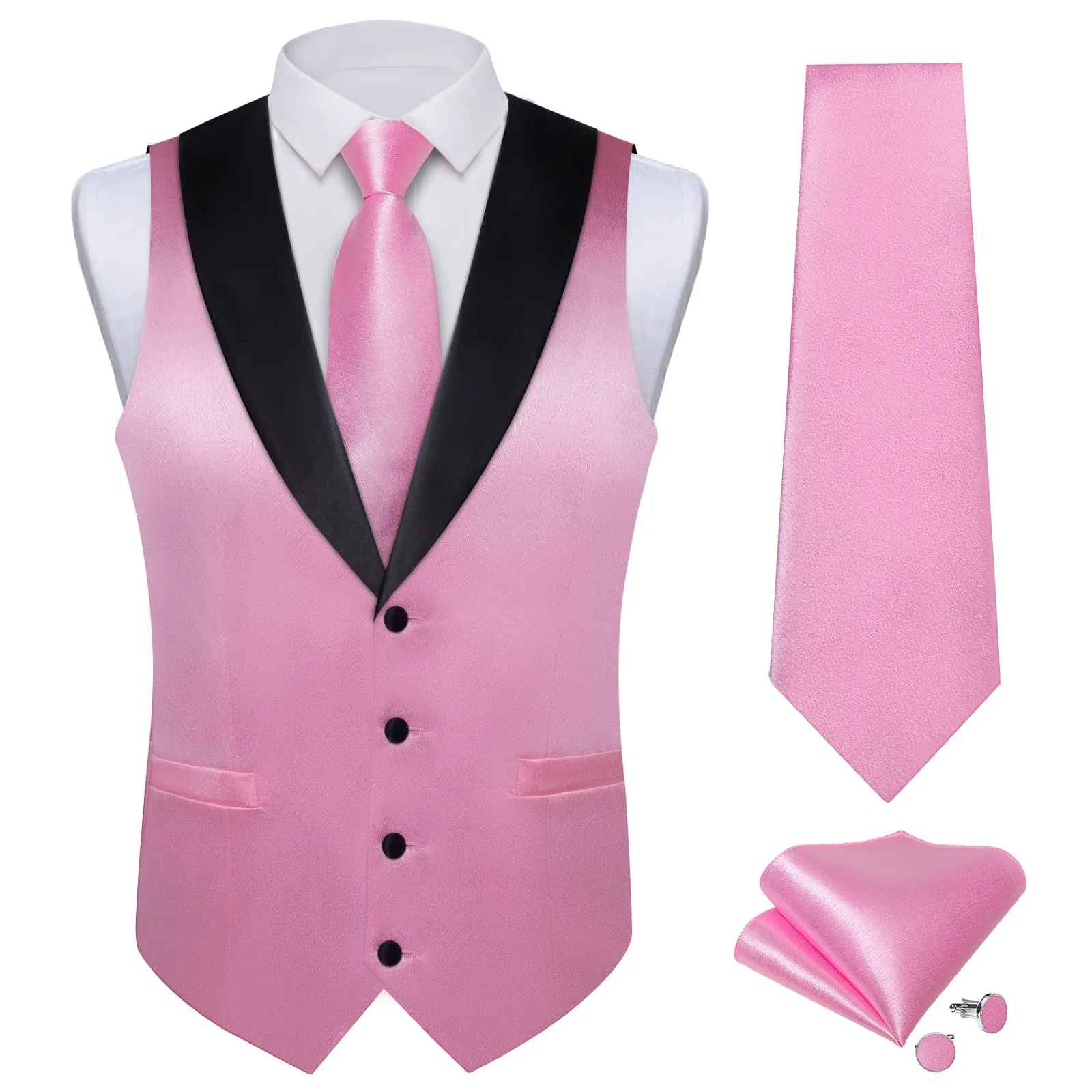 Ties2you Work Vest Shining Pastel Magenta Pink Solid Shawl Collar Silk Mens Vest Tie Set Fashion