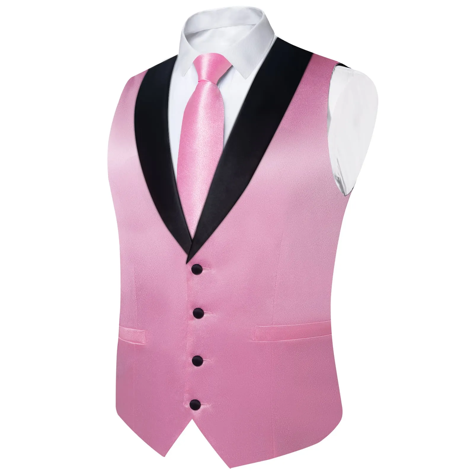 Ties2you Work Vest Shining Pastel Magenta Pink Solid Shawl Collar Silk Mens Vest Tie Set Fashion