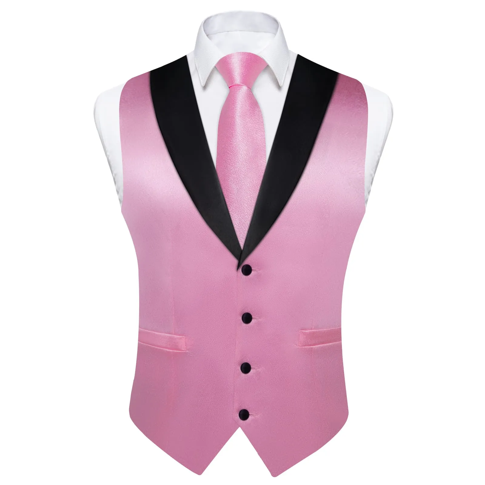 Ties2you Work Vest Shining Pastel Magenta Pink Solid Shawl Collar Silk Mens Vest Tie Set Fashion