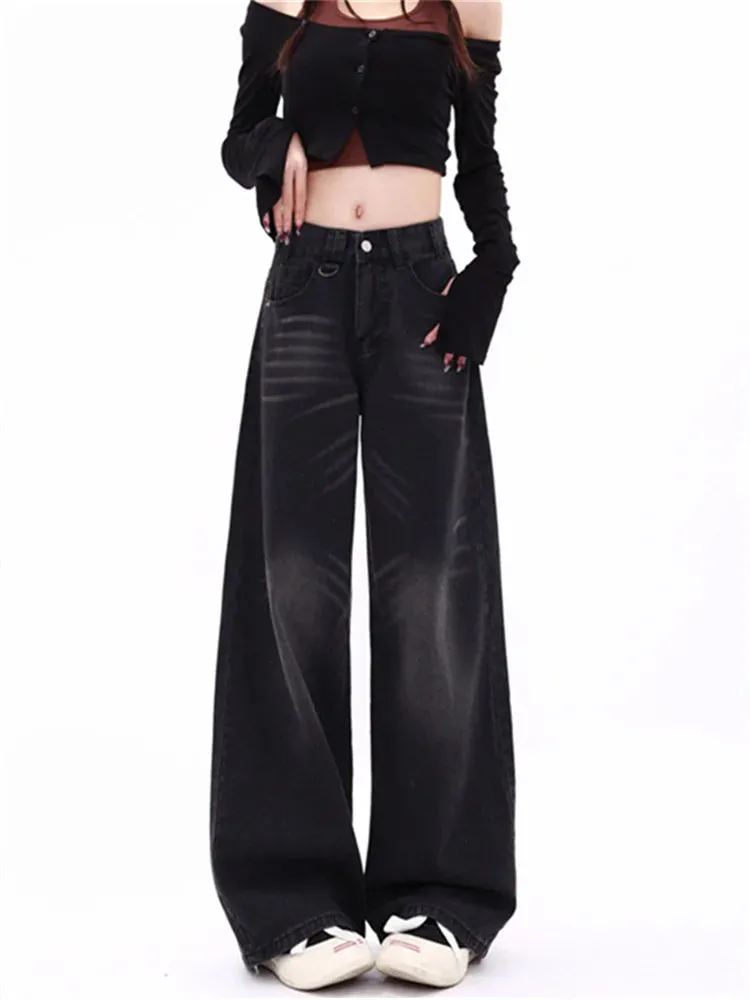 Toleet Straight High Waisted Jeans for Women 2024 New Fashion Vintage Washed Do Old Black Jeans Casual Full Length Wide Leg Jeans