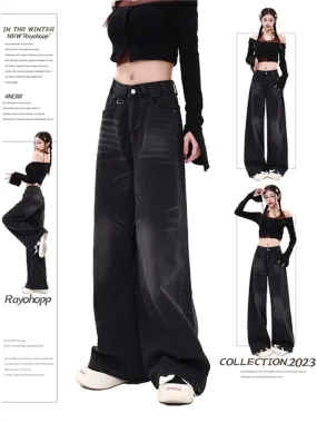 Toleet Straight High Waisted Jeans for Women 2024 New Fashion Vintage Washed Do Old Black Jeans Casual Full Length Wide Leg Jeans