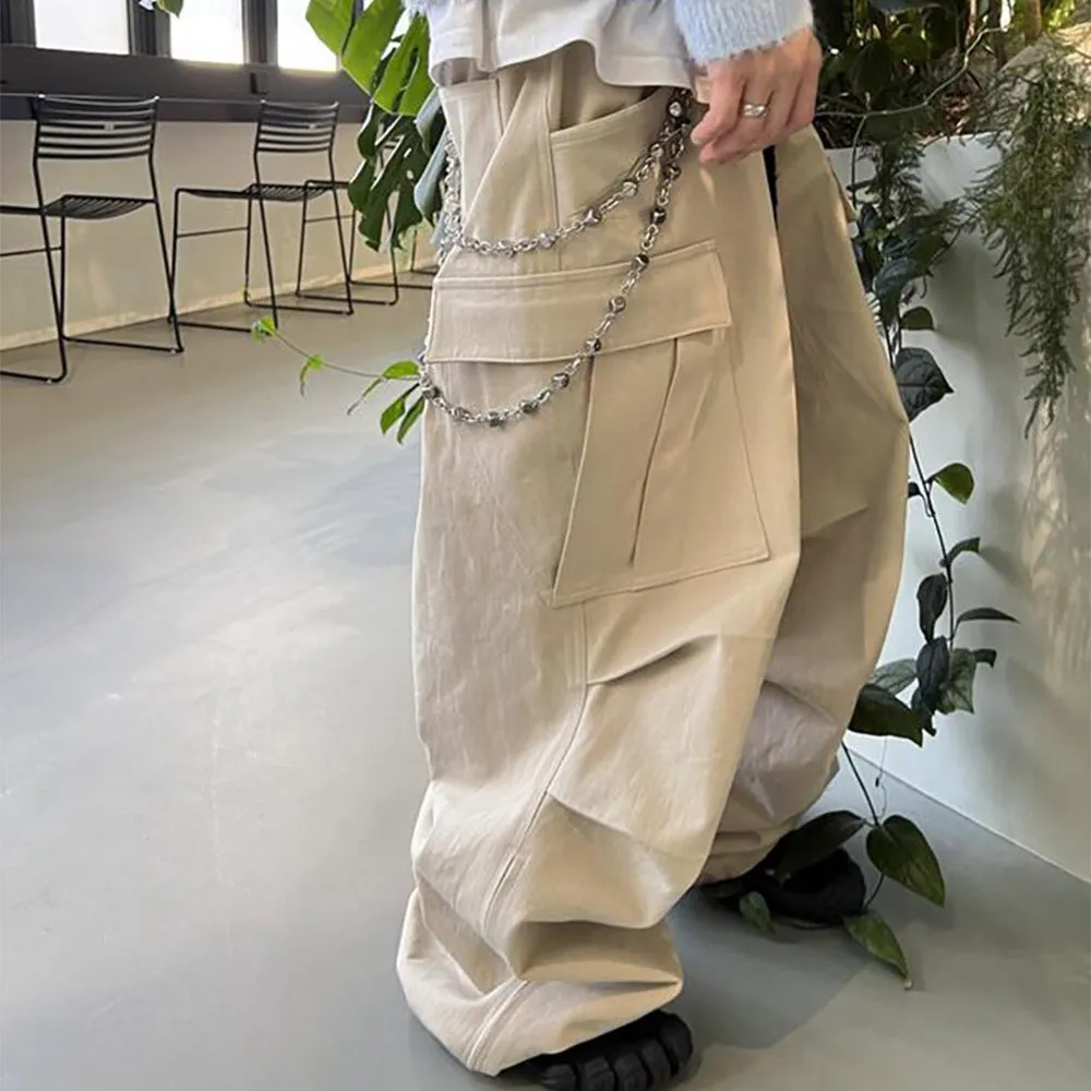 Toleet Winter Y2K Men's Street Style Outfits Nonnod Pleated Side Zipper Multi-Pocket Cargo Casual Overalls Loose Straight Profile Trousers for Men