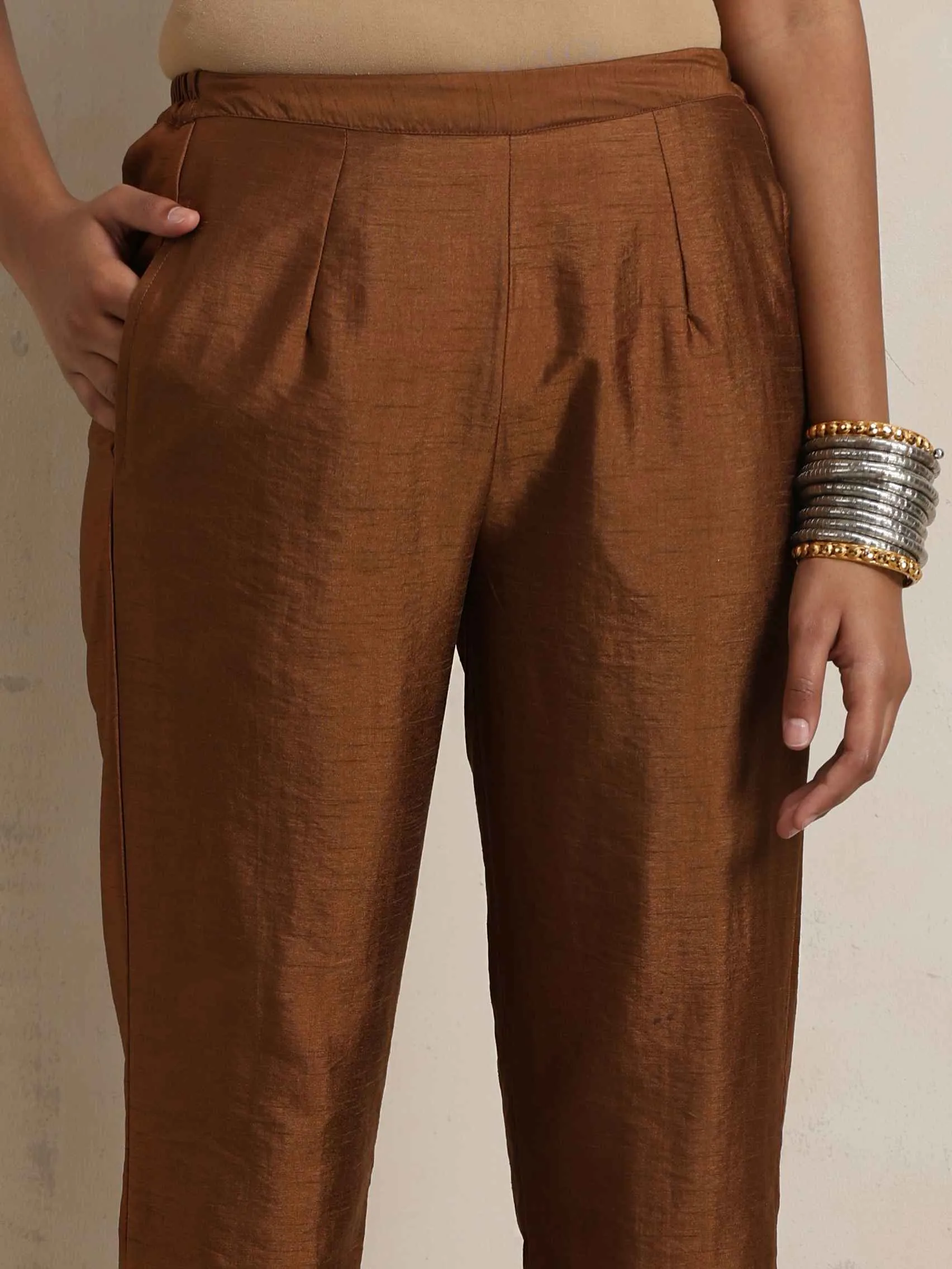 trueBrowns Brown Silk Angrakha Co-ord Set