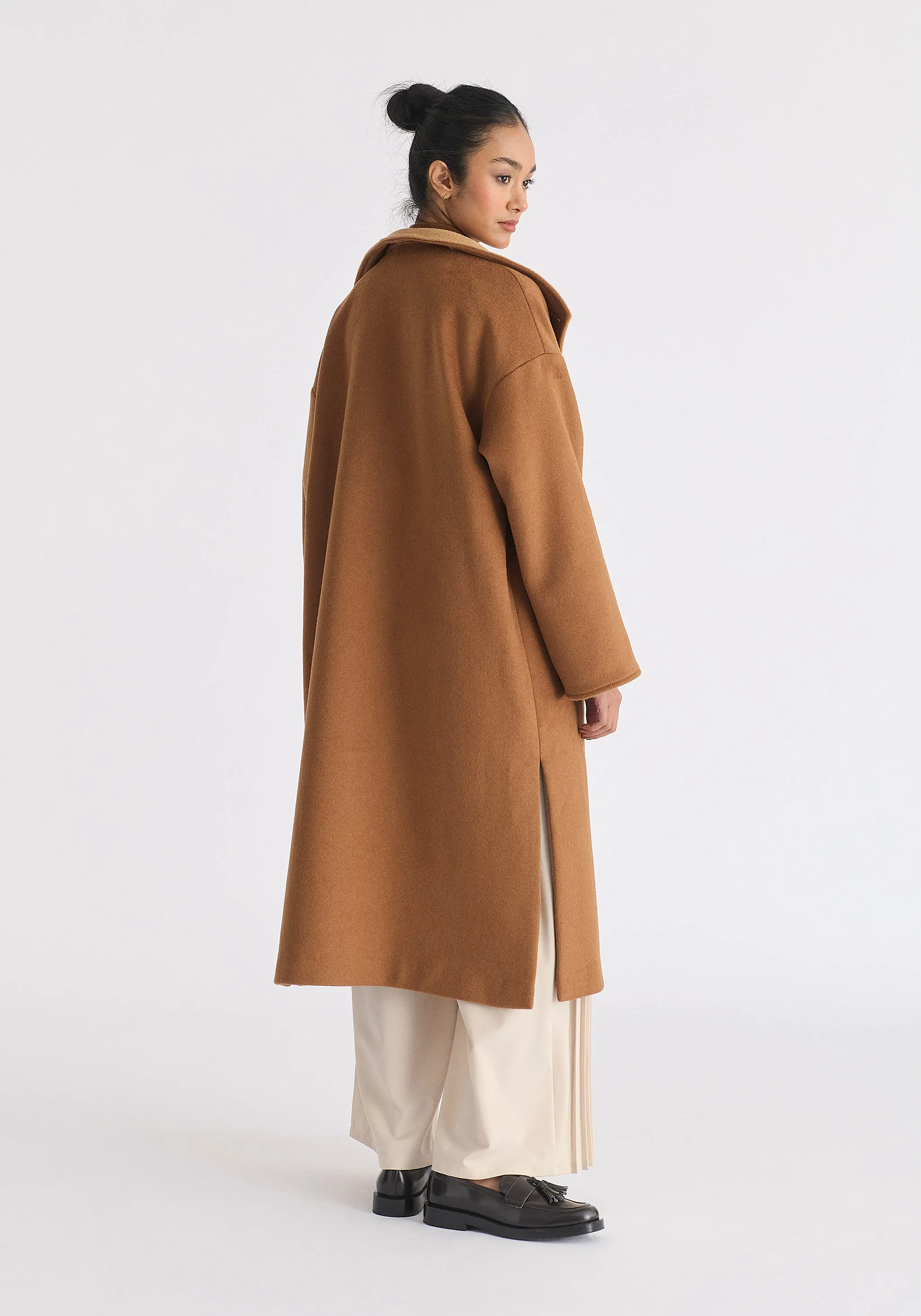 Two-Tone Double Breasted Wool Blend Coat