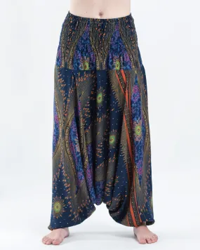 Unisex Peacock Eye Drop Crotch Jumpsuit Harem Pants in Navy