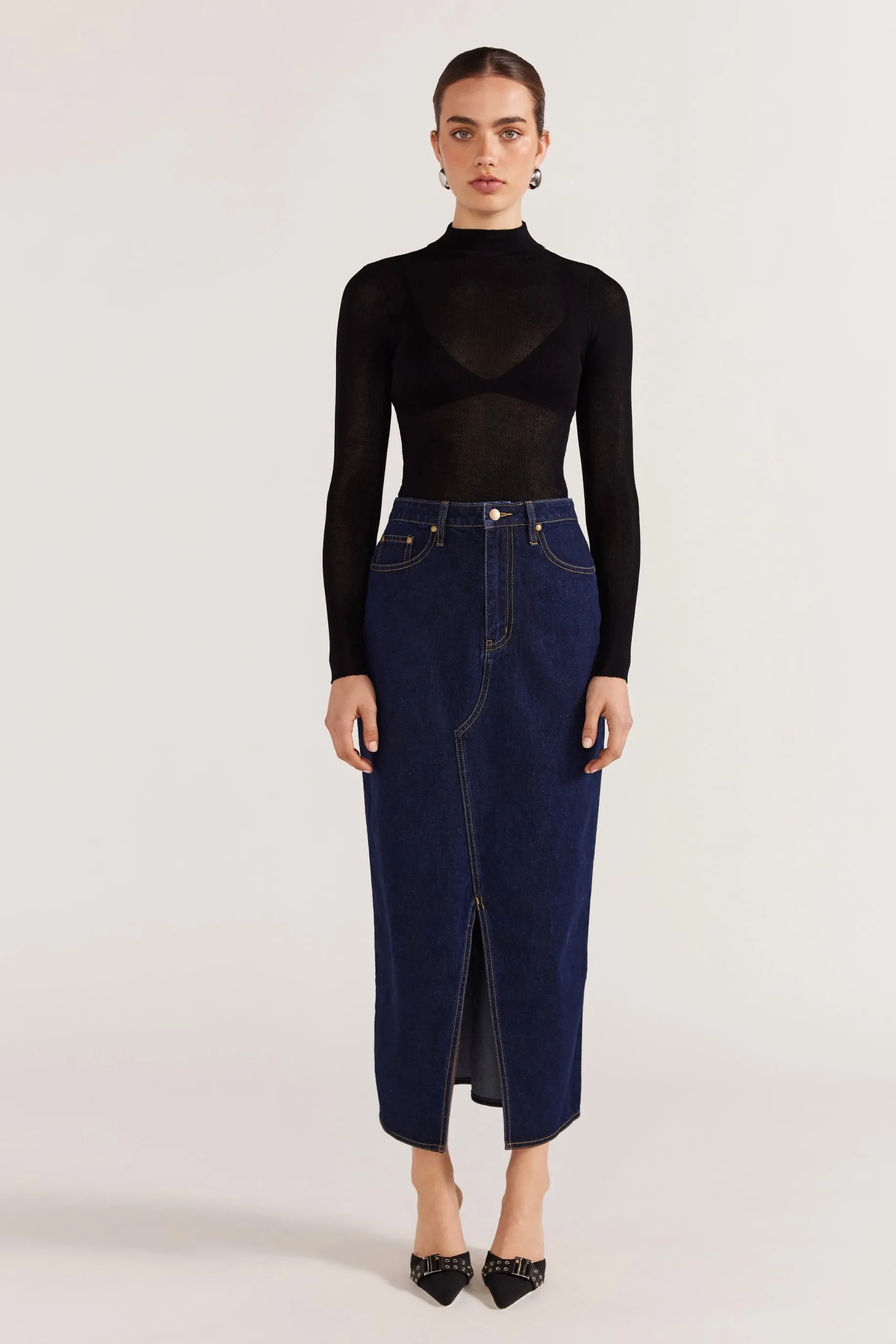 Vara Denim Midi Skirt - Indigo