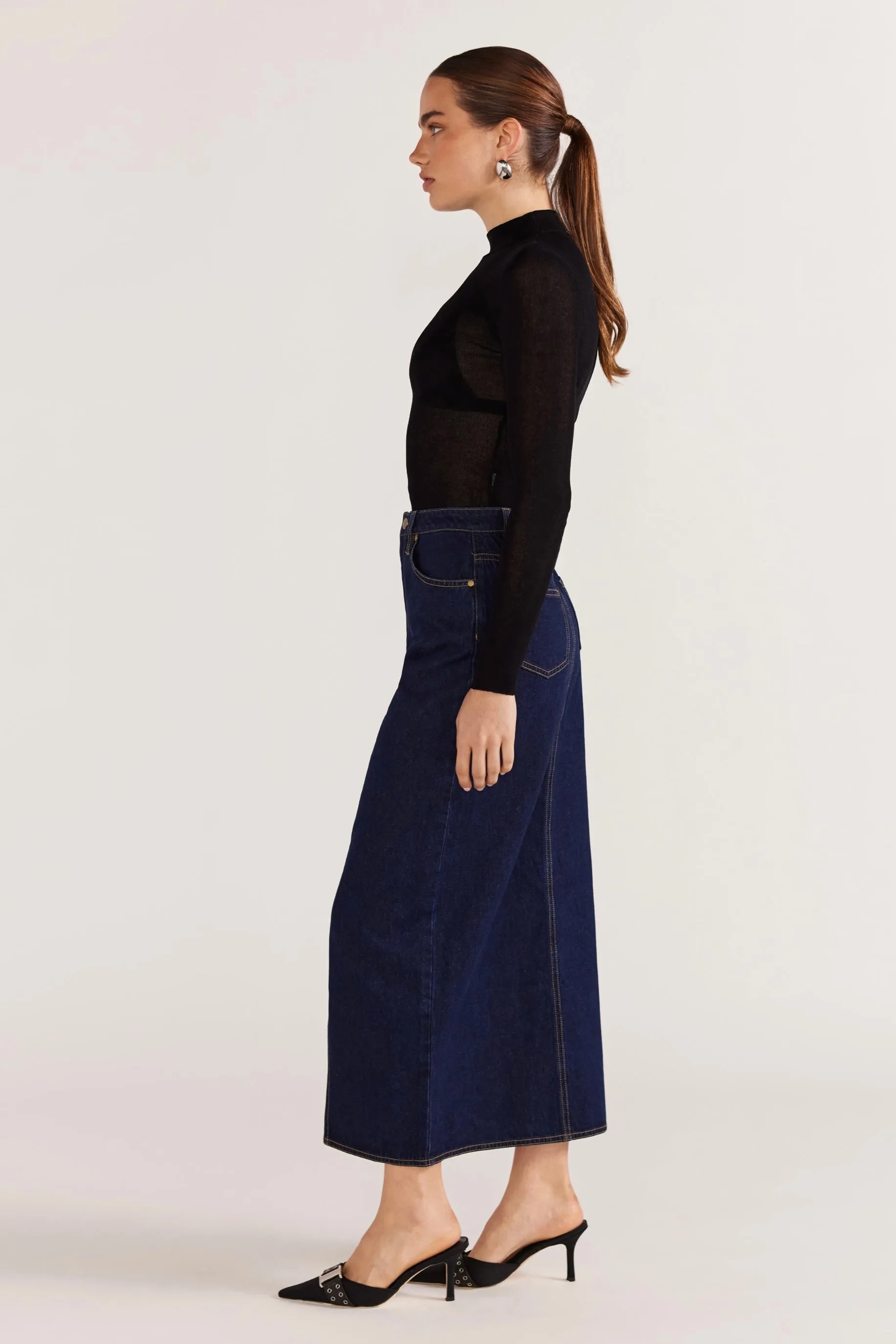 Vara Denim Midi Skirt - Indigo