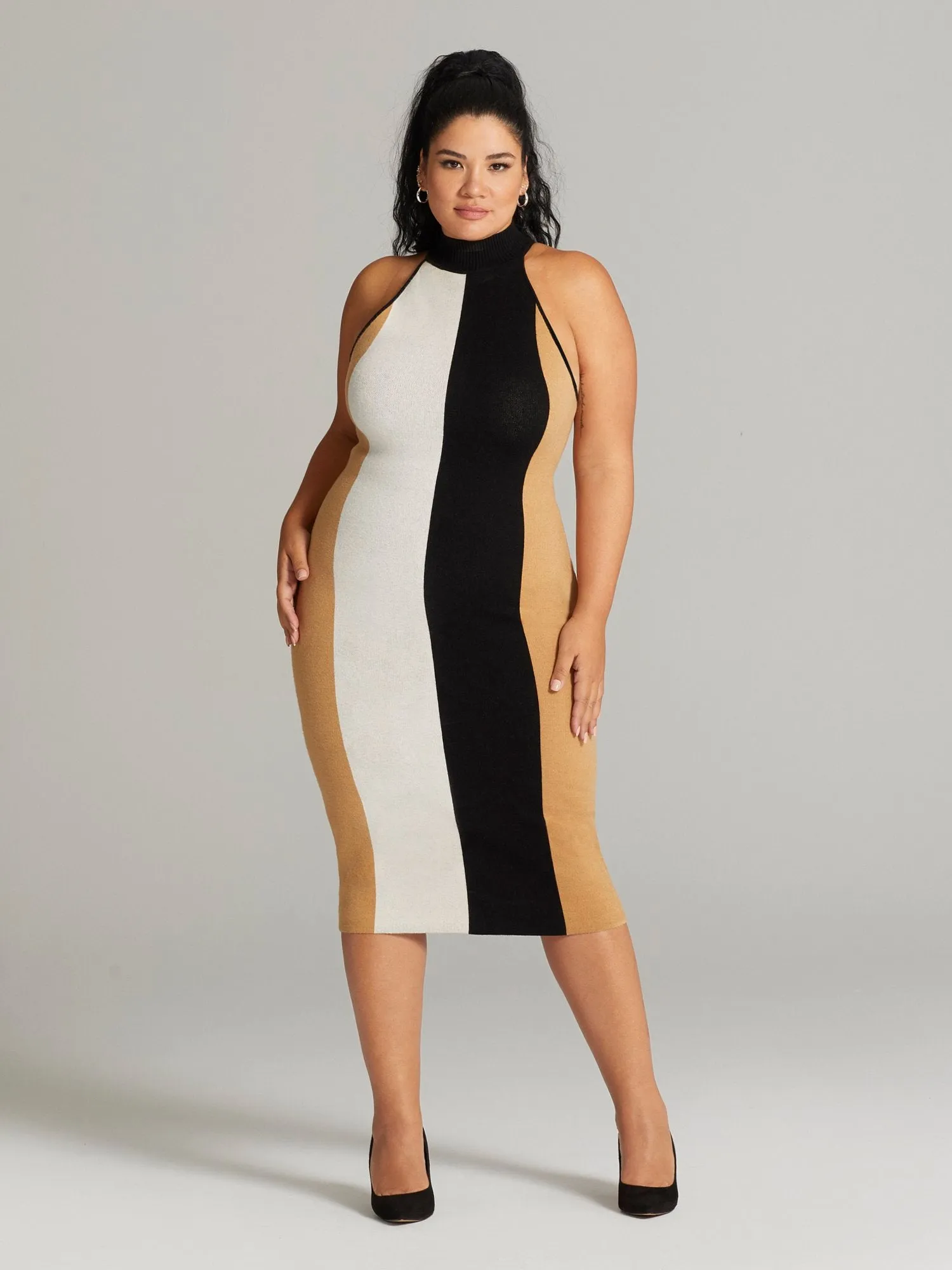 Varenna Striped Turtleneck Sheath Dress