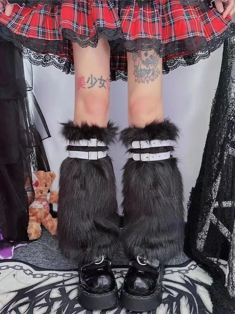 Vevesc Y2k Punk Personality Streetwear Japan Warm Faux Fur Stocking Sweet American Gothic Vintage Girl Leg Warmers Covers Thick Stocks