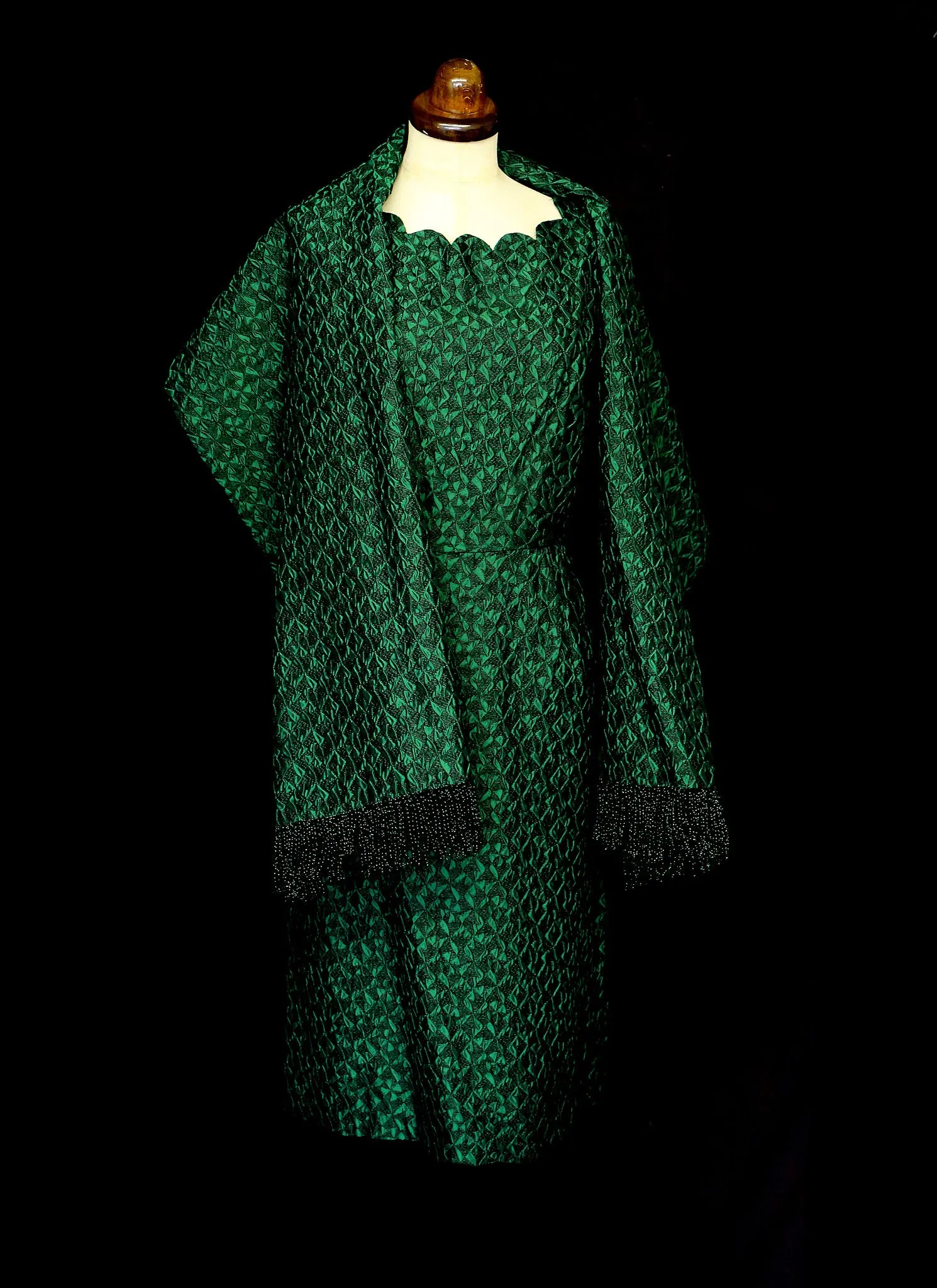 Vintage 1950s Green Brocade Wiggle Dress and Wrap