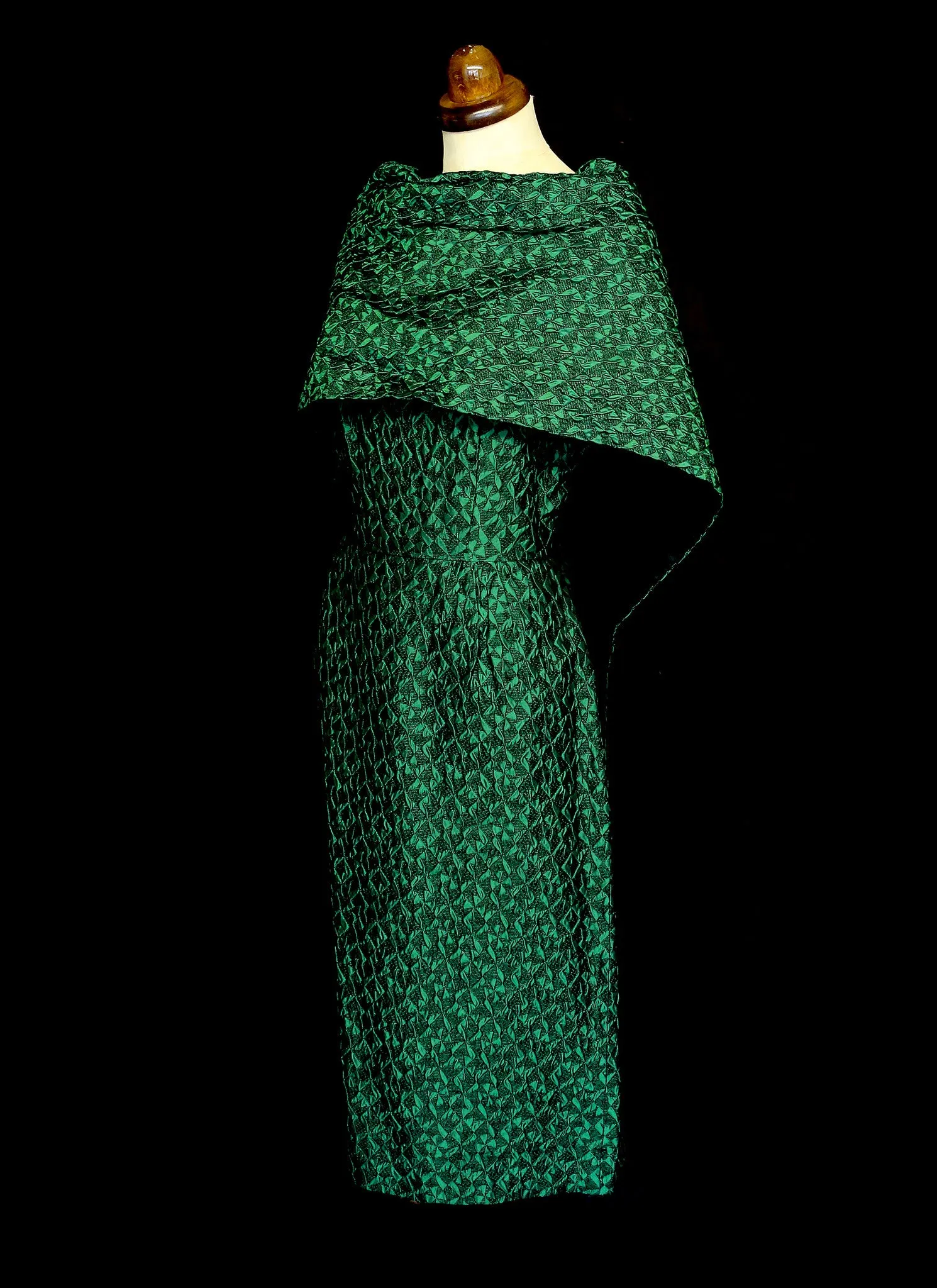 Vintage 1950s Green Brocade Wiggle Dress and Wrap