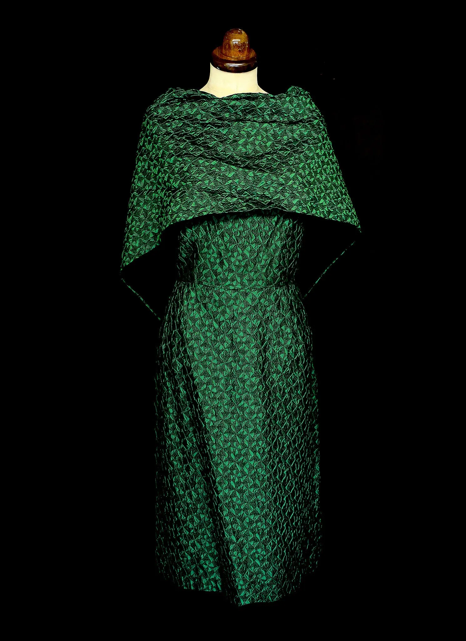 Vintage 1950s Green Brocade Wiggle Dress and Wrap