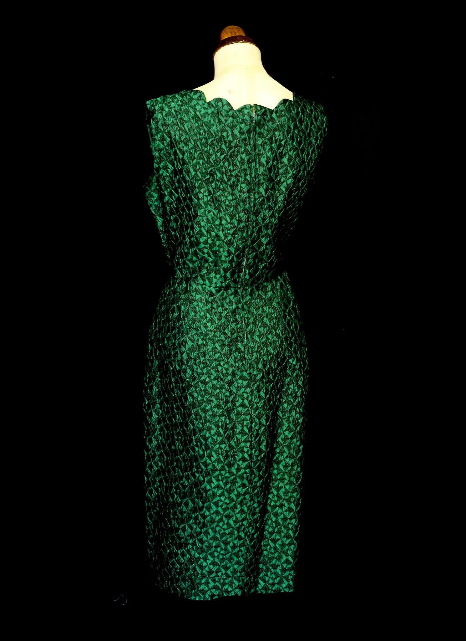 Vintage 1950s Green Brocade Wiggle Dress and Wrap