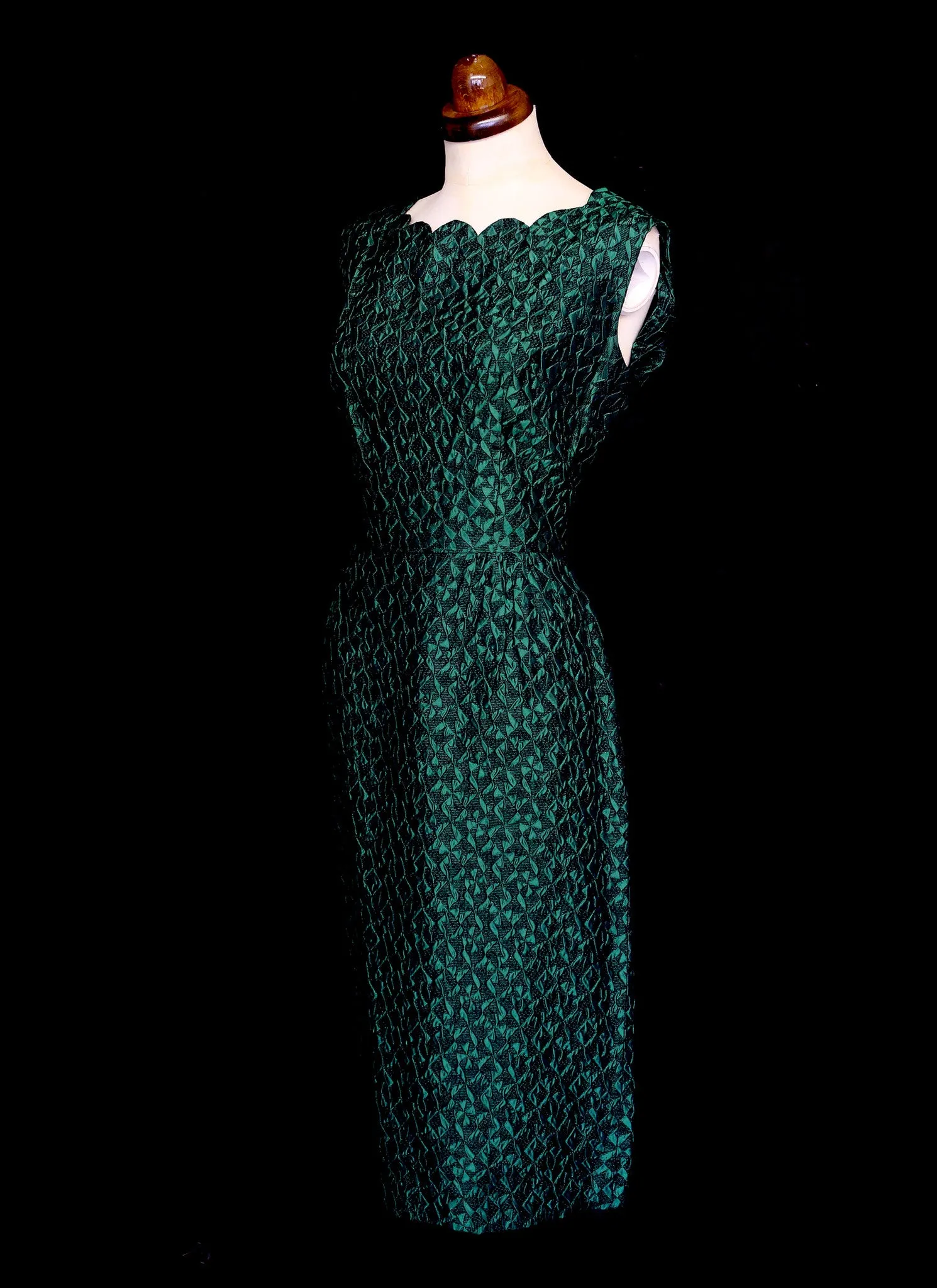 Vintage 1950s Green Brocade Wiggle Dress and Wrap