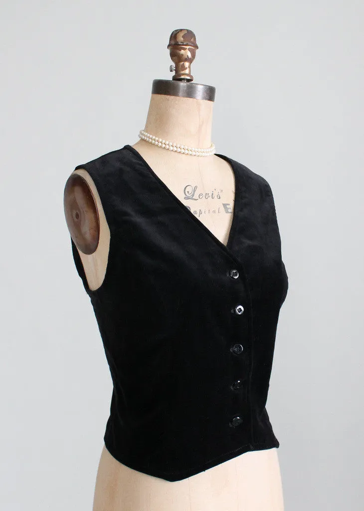 Vintage 1970s Black Velvet Vest