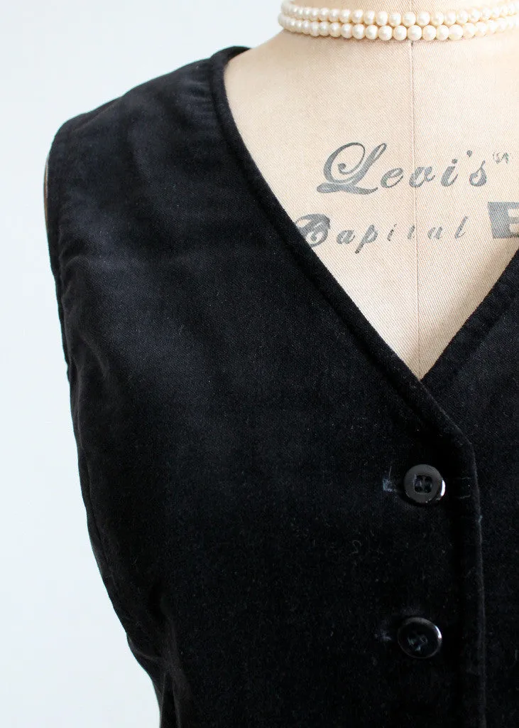 Vintage 1970s Black Velvet Vest