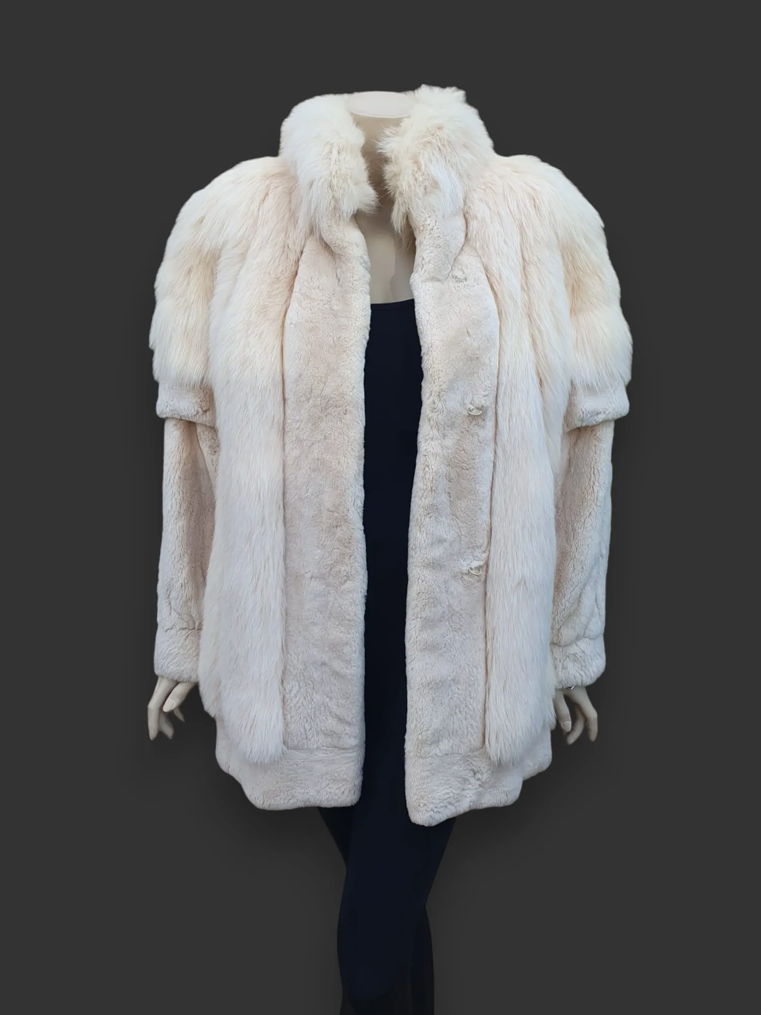 Vintage Oxidized Fox & Sheared Beaver Jacket (Off-white) -Large