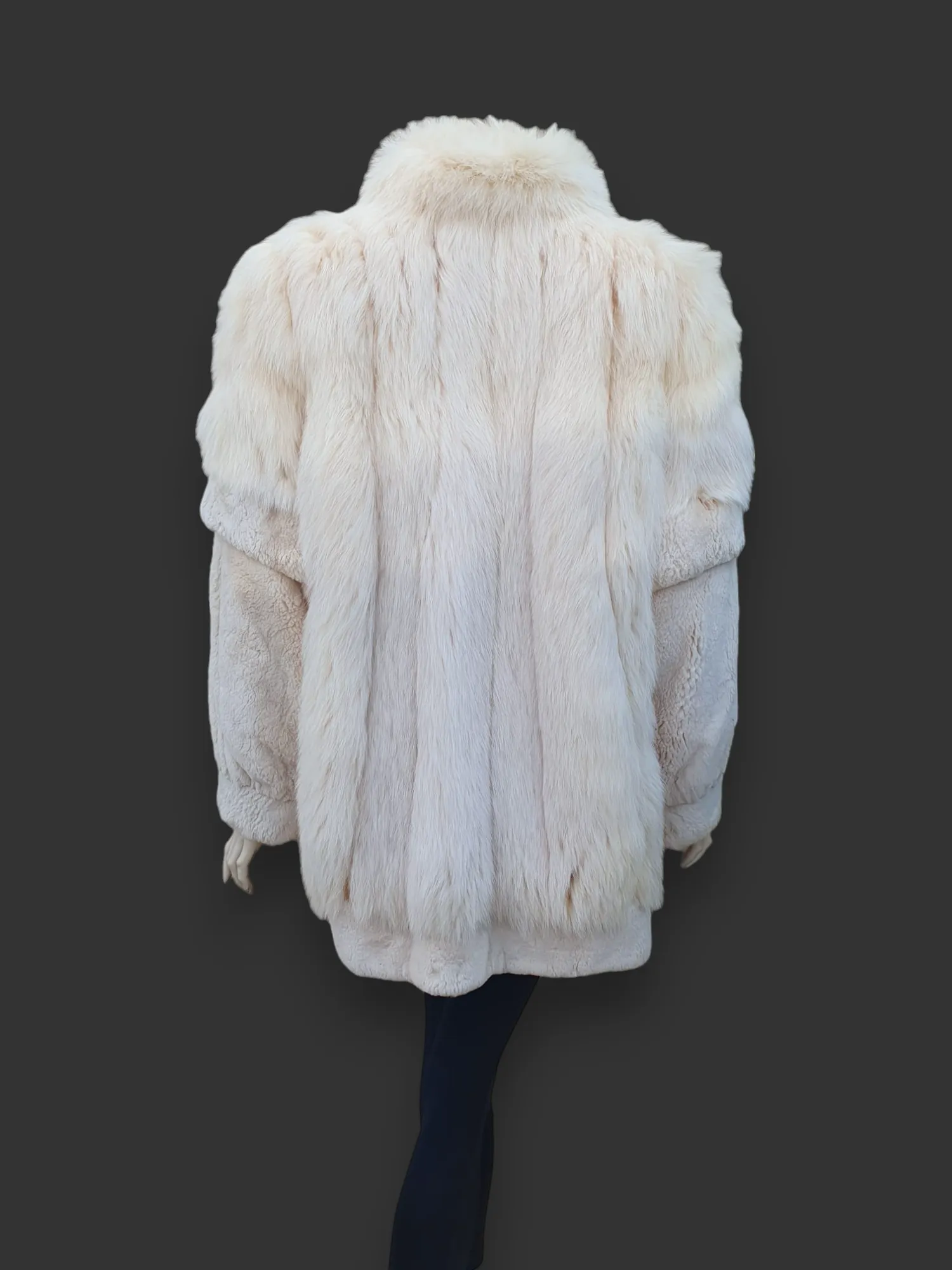 Vintage Oxidized Fox & Sheared Beaver Jacket (Off-white) -Large